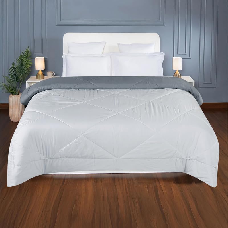 la' amour Premium Microfiber Solid Plain Double Bed Comforter | All-Season Reversible AC Blanket for Winter & Summer | Soft & Lightweight Quilt for Double Bed - 220 GSM, Grey - Image 3