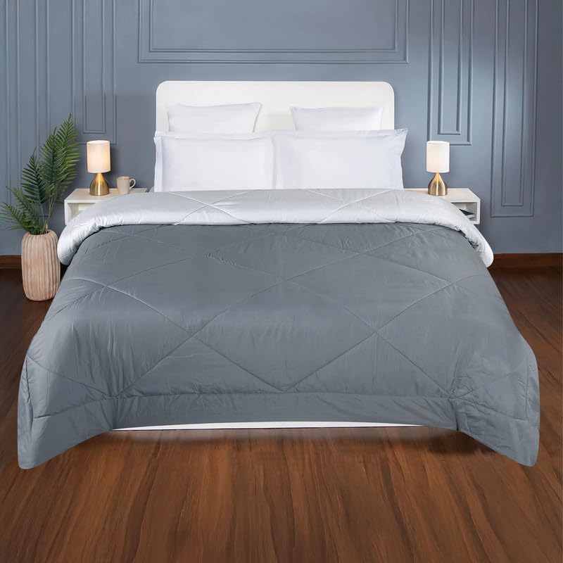 la' amour Premium Microfiber Solid Plain Double Bed Comforter | All-Season Reversible AC Blanket for Winter & Summer | Soft & Lightweight Quilt for Double Bed - 220 GSM, Grey - Image 2