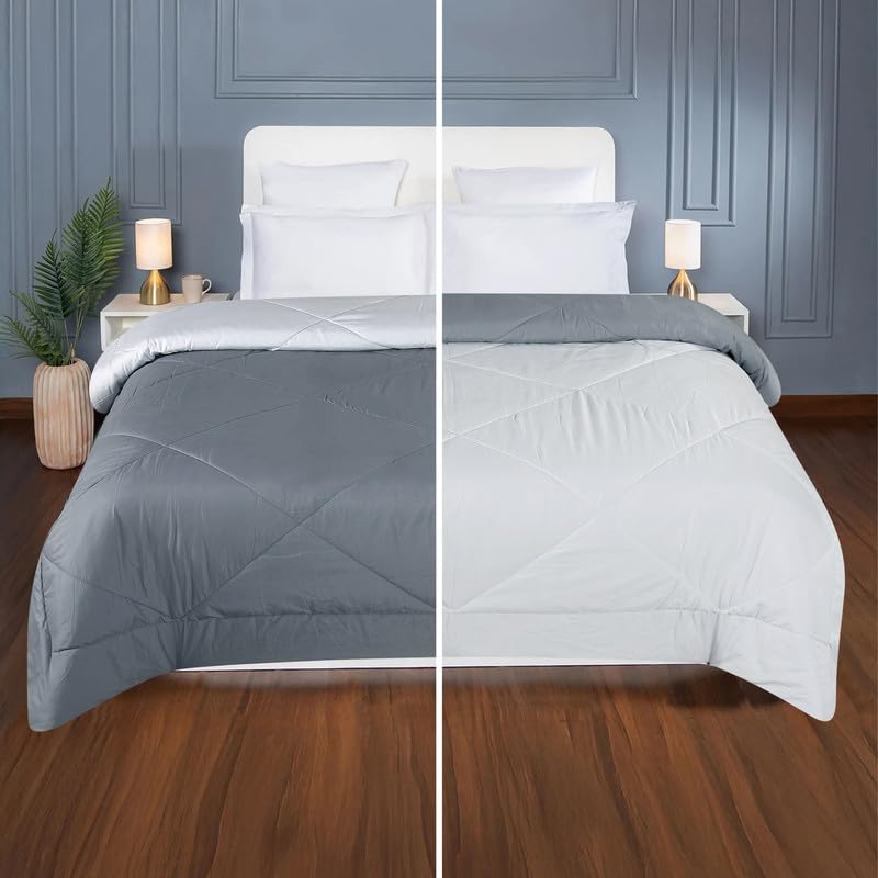 la' amour Premium Microfiber Solid Plain Double Bed Comforter | All-Season Reversible AC Blanket for Winter & Summer | Soft & Lightweight Quilt for Double Bed - 220 GSM, Grey - Image 4