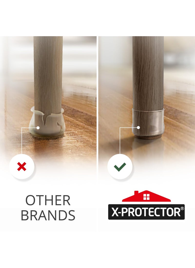X-Protector 32 PCS Chair Leg Floor Protectors with Felt Pads X-Protector - 1.4" - 1.8" - Furniture Pads for Hardwood Floors - Clear Chair Pads - Floor Protectors for Chairs - Brown Chair Leg Covers!  - Image 2