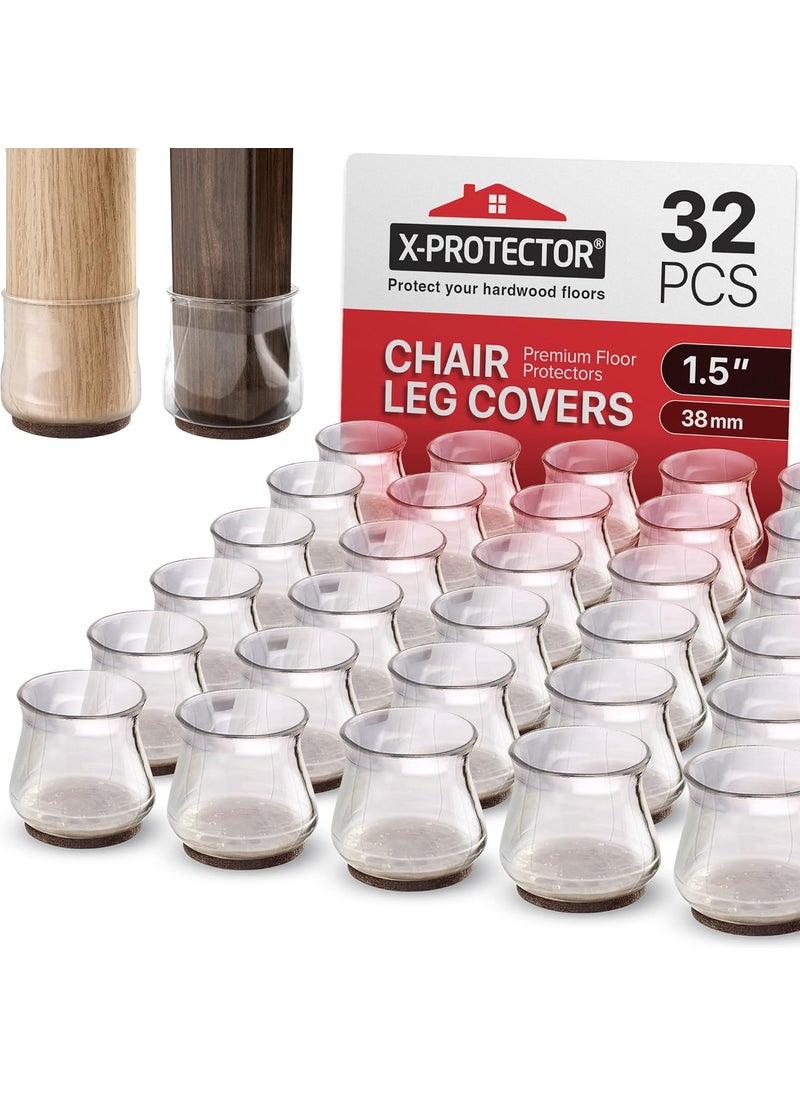 X-Protector 32 PCS Chair Leg Floor Protectors with Felt Pads X-Protector - 1.4" - 1.8" - Furniture Pads for Hardwood Floors - Clear Chair Pads - Floor Protectors for Chairs - Brown Chair Leg Covers!  - Image 1