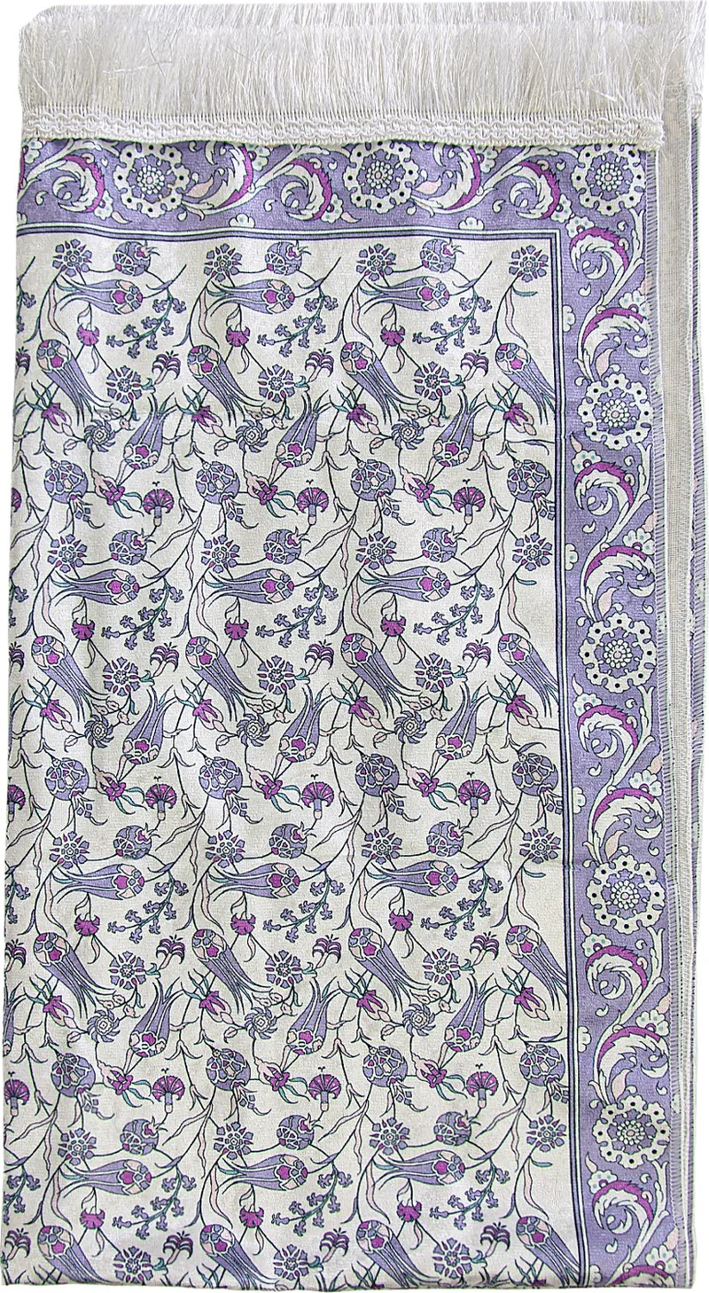 İhvan Online Silk Textured Tulip Embroidered Prayer Rug with Carrying Bag - Purple