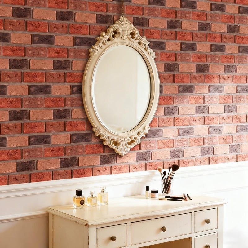 szgwtk 3D Wall Panels Peel and Stick,Red 3D Brick Wallpaper,10PCS 11.8x11.8 Inch,Faux Stone Wall Panel Self-Adhesive for Accent Walls, Kitchen, Bathroom, Bedroom & Office Decor (red) - Image 5