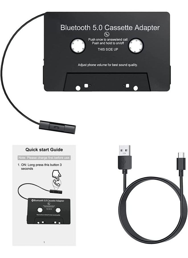 Arabest - Cassette Adapter, 5.0 MP3 Player, 3.7V Smartphone Converter, BT Cassette Adapter for Car Stereo, Wireless Cassette Auxiliary Adapter, Bluetooth Hands-Free, 120mah Battery Capacity for Home/Car (Black) - Image 1