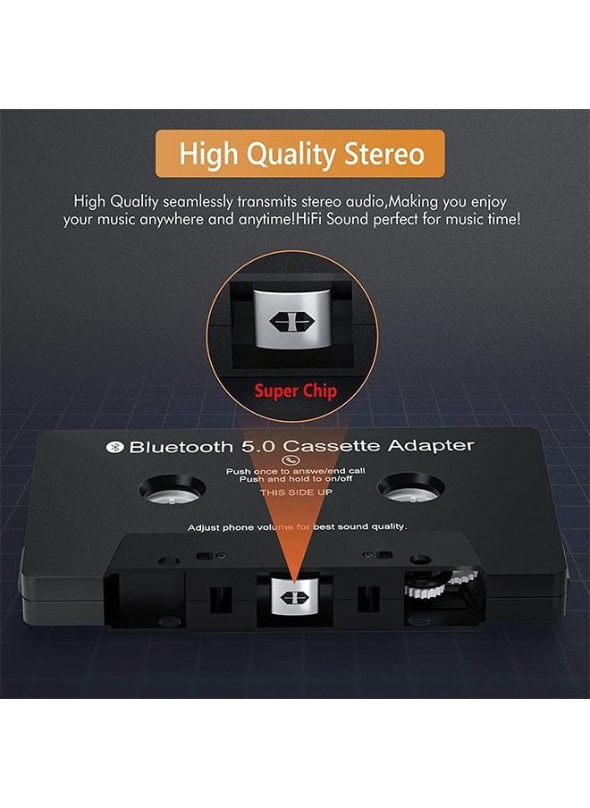 Arabest - Cassette Adapter, 5.0 MP3 Player, 3.7V Smartphone Converter, BT Cassette Adapter for Car Stereo, Wireless Cassette Auxiliary Adapter, Bluetooth Hands-Free, 120mah Battery Capacity for Home/Car (Black) - Image 1