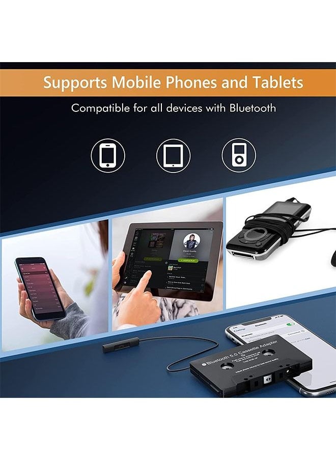 Arabest - Cassette Adapter, 5.0 MP3 Player, 3.7V Smartphone Converter, BT Cassette Adapter for Car Stereo, Wireless Cassette Auxiliary Adapter, Bluetooth Hands-Free, 120mah Battery Capacity for Home/Car (Black) - Image 1