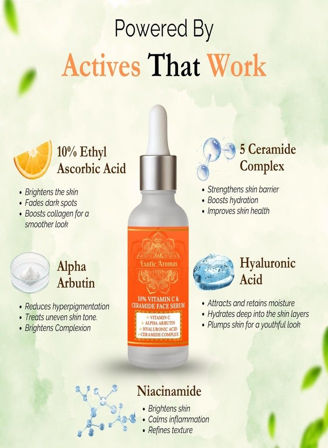 Exotic Aromas 10% Vitamin C & Ceramide Brightening Face Serum, Reduces Dark Spots, Non Sticky Formula- 30 ML - Image 2