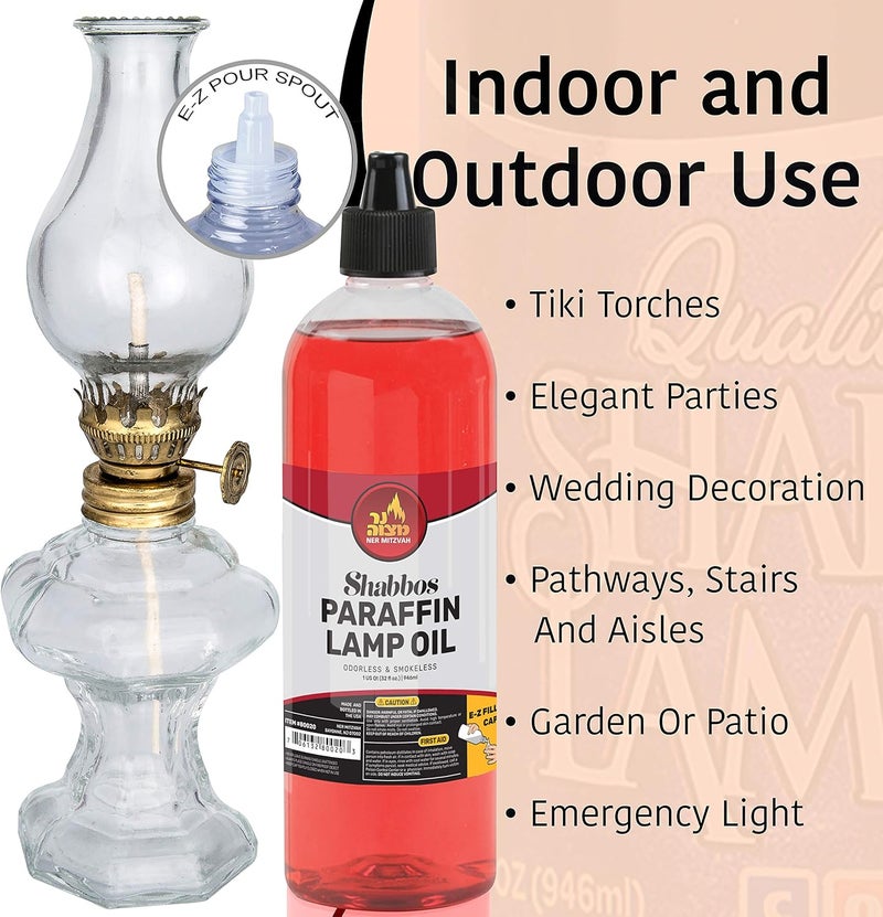 Ner Mitzvah Paraffin Lamp Oil - Red, 32oz - Smokeless, Odorless, Clean Burning Fuel for Indoor and Outdoor Use with E-Z Fill Cap - Image 4