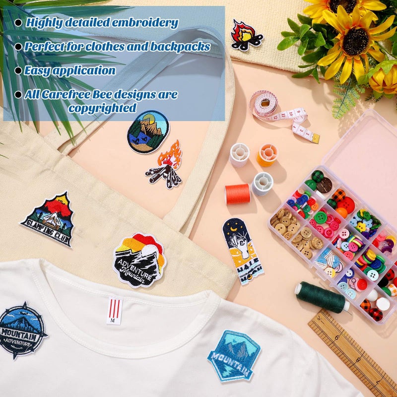 CraftyDream 48 Pcs Camping Iron on Patches Adventure Outdoor Hiking Embroidered Patches Decoration Iron on Motif Applique Decor for DIY Costume Hats Backpack Party Supply (Mountain) - Image 3