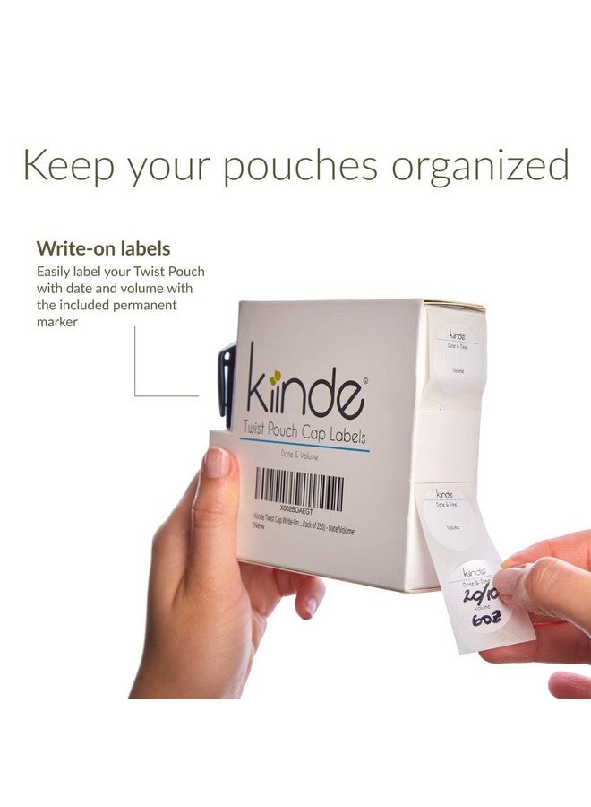 Kiinde Kiinde Twist Cap Single-Use Write-On Labels for Breast Milk and Baby Food Storage Pouches (Pack of 250) - Includes Label Dispenser with Marker and Marker Holder - Date/Volume  - Image 1