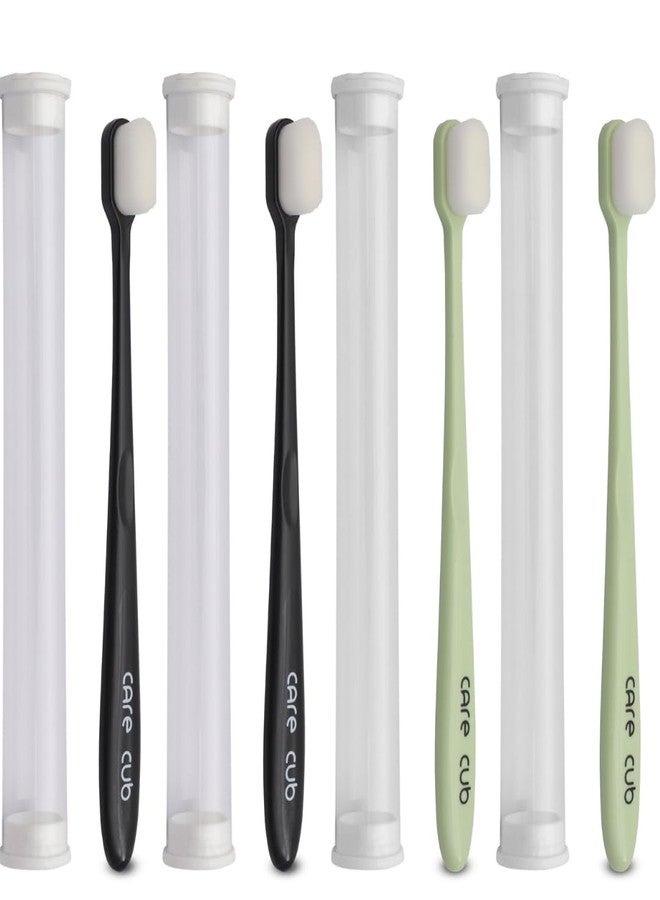 CARE CUB CARECUB 2 Blk & 2 Grn Flat Toothbrushes with White Bristles - BPA-Free, Ultra Soft Micro Nano Bristles, Ideal for Sensitive Teeth, Suitable for 8+ & Adults - Image 1
