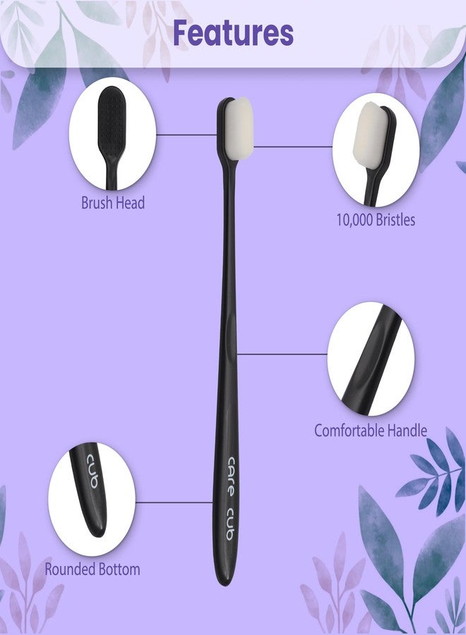 CARE CUB CARECUB 2 Blk & 2 Grn Flat Toothbrushes with White Bristles - BPA-Free, Ultra Soft Micro Nano Bristles, Ideal for Sensitive Teeth, Suitable for 8+ & Adults - Image 4