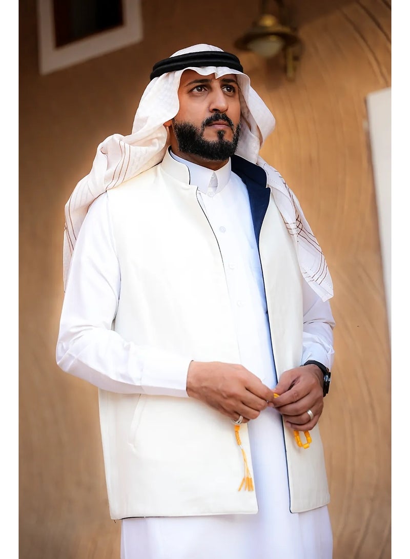 RS Men's double-faced cashmere wool vest, blue and beige - Image 4