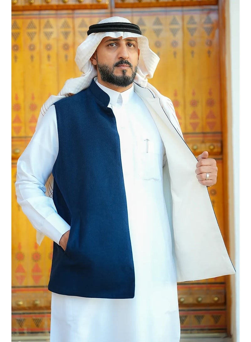 RS Men's double-faced cashmere wool vest, blue and beige - Image 1