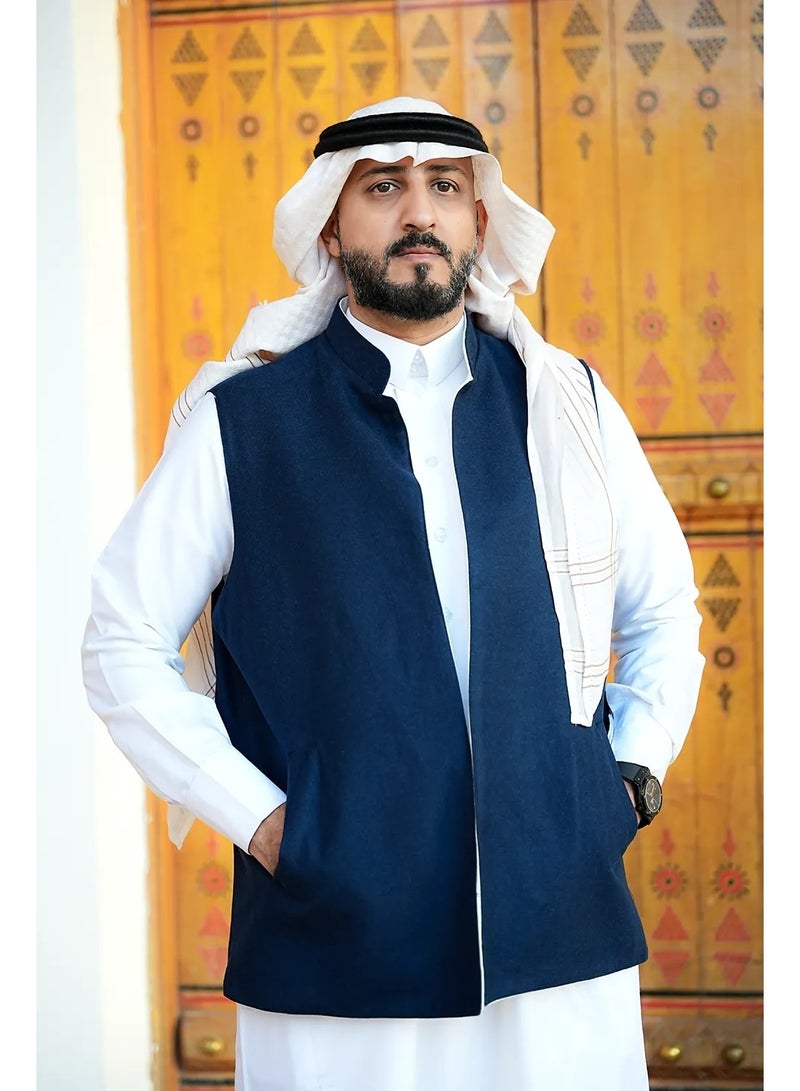 RS Men's double-faced cashmere wool vest, blue and beige - Image 2