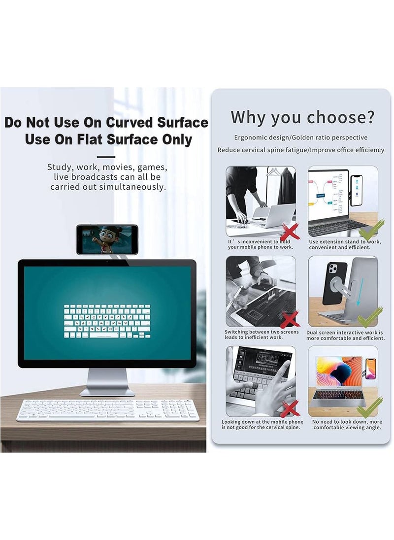 SMART SOURCE Magnetic Phone Holder for Laptop, Aluminum Phone Mount with Strong Adhesive Base and Magnetic Iron Rings, Universal Compatibility for All Smartphones and Laptops – Silver, Portable Design for Work from Home, Zoom Meetings, and Streaming  - Image 4