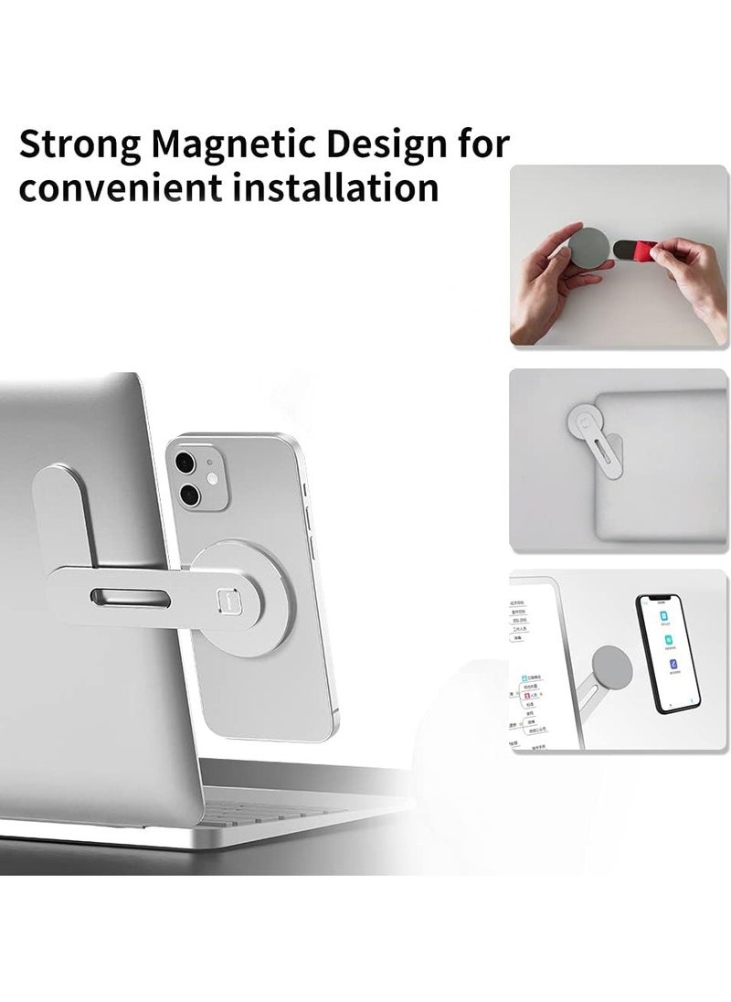 SMART SOURCE Magnetic Phone Holder for Laptop, Aluminum Phone Mount with Strong Adhesive Base and Magnetic Iron Rings, Universal Compatibility for All Smartphones and Laptops – Silver, Portable Design for Work from Home, Zoom Meetings, and Streaming  - Image 3