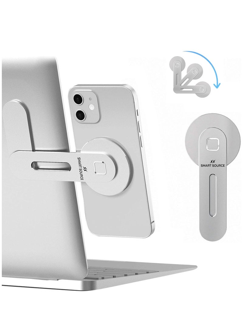 SMART SOURCE Magnetic Phone Holder for Laptop, Aluminum Phone Mount with Strong Adhesive Base and Magnetic Iron Rings, Universal Compatibility for All Smartphones and Laptops – Silver, Portable Design for Work from Home, Zoom Meetings, and Streaming  - Image 1