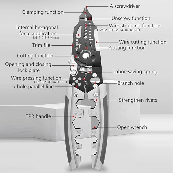 MATSON Wire Stripper and Cutter Pliers Tools For Electricians 28 in 1 Multifunctional Wire and Cable Stripping Cutting Winding Crimping Precision Stainless Stee Hand Tool - Image 5