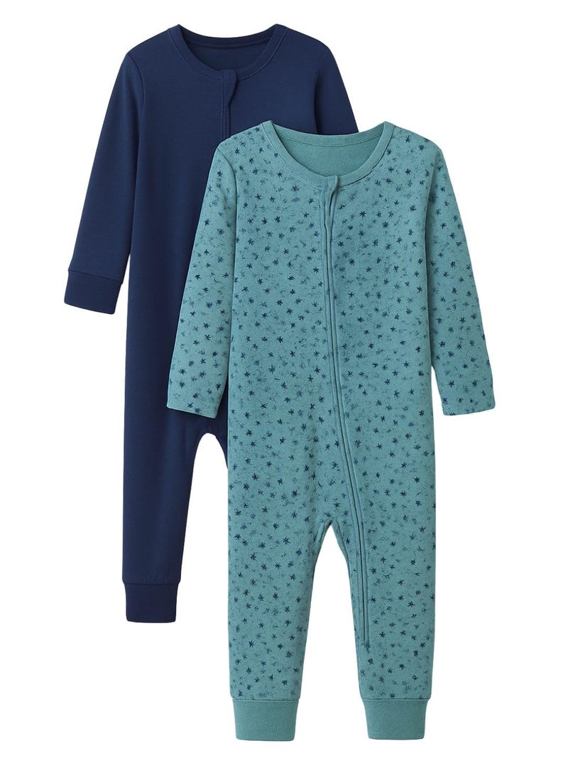 TuddyBuddy 100% Cotton Multi Color Romper/Sleepsuit/Jumpsuit for Baby Boy & Baby Girl (Blue Stars & Navy Blue, 0-1 Months-Newborn) - Image 1