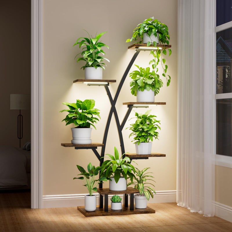 EVAWOO Plant Stand With Grow Lights - 7 Tiered Corner Shelf for Multiple Plants, 42" Metal Shelves, Flower Holder Display Rack for Indoor Home Patio Balcony - Image 1