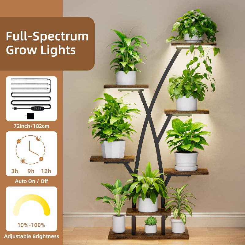 EVAWOO Plant Stand With Grow Lights - 7 Tiered Corner Shelf for Multiple Plants, 42" Metal Shelves, Flower Holder Display Rack for Indoor Home Patio Balcony - Image 3