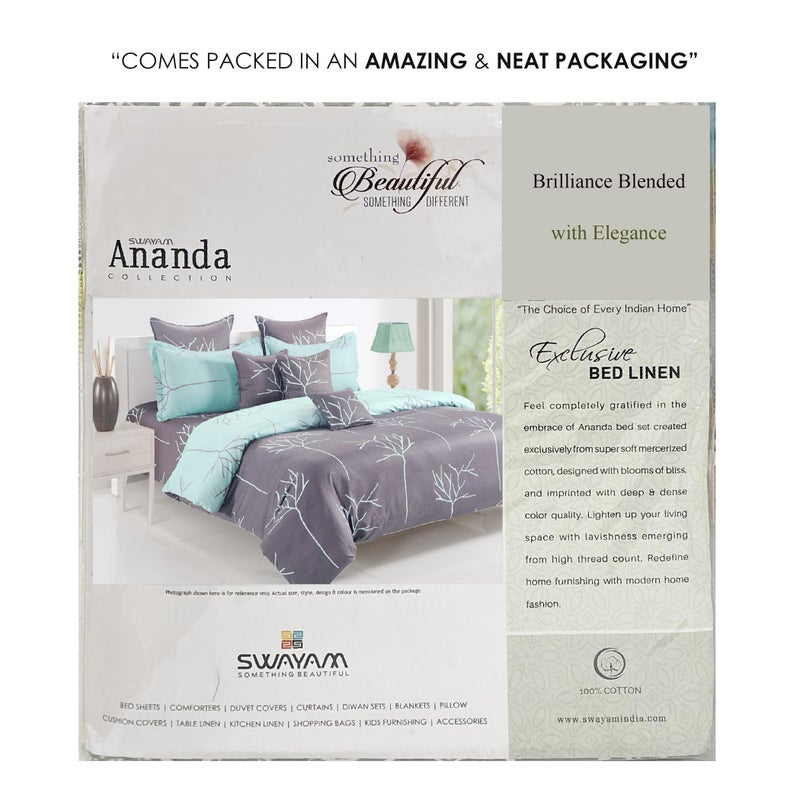 Swayam Ananda Collection Premium Cotton 200 TC Abstract Print Cotton Fitted Double Bed Sheet with 2 Pillow Cover - Grey - Image 5