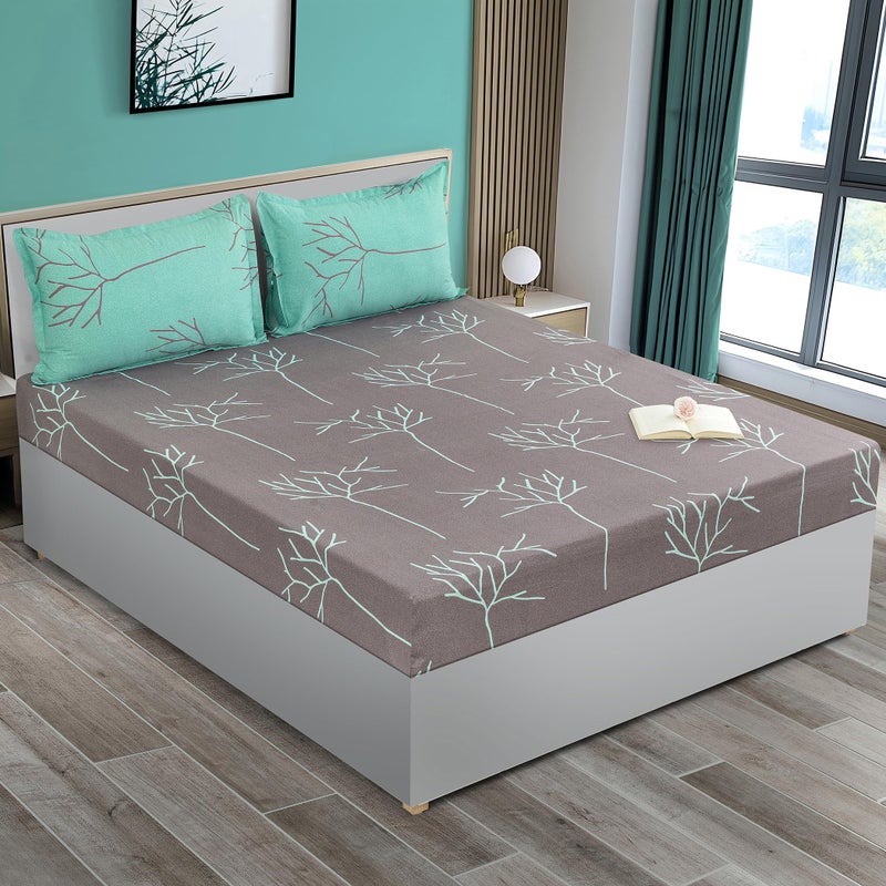 Swayam Ananda Collection Premium Cotton 200 TC Abstract Print Cotton Fitted Double Bed Sheet with 2 Pillow Cover - Grey - Image 2