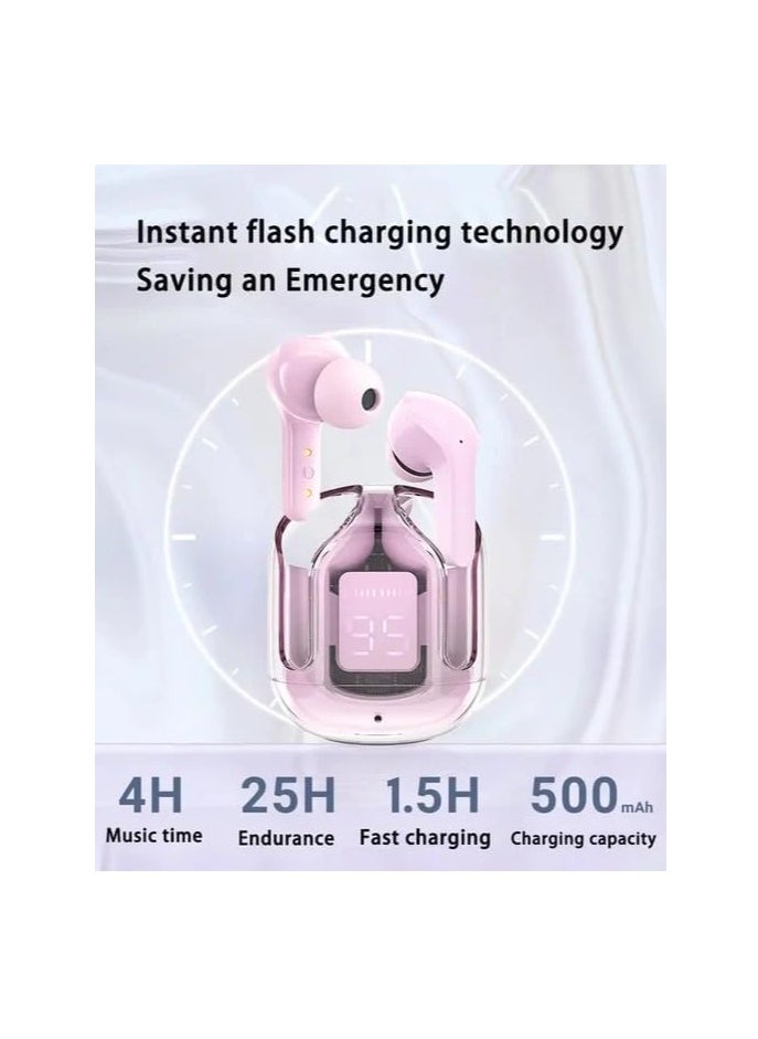 Generic - TWS Wireless Bluetooth Earphones, Transparent Design with Digital Display to Know the Charging Level, High Definition Stereo Gaming Headphones with Built-in Mic, with Touch Control Technology for the Earphone - Pink - Image 1