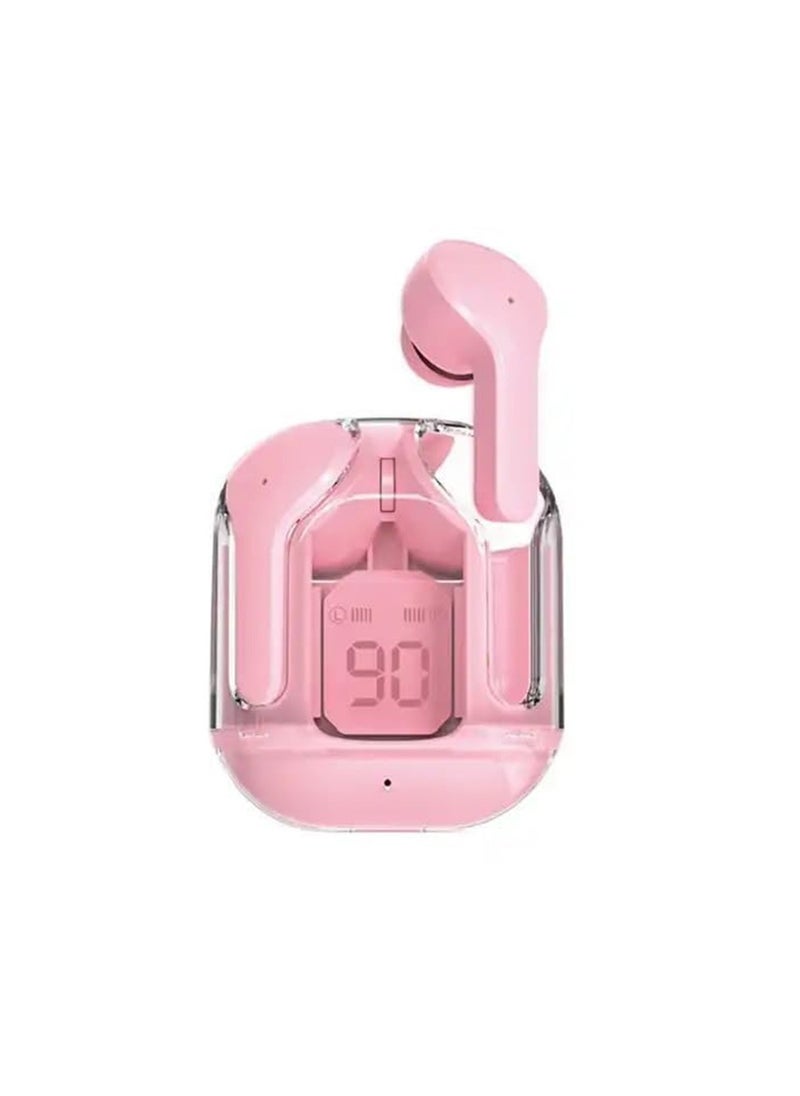 Generic - TWS Wireless Bluetooth Earphones, Transparent Design with Digital Display to Know the Charging Level, High Definition Stereo Gaming Headphones with Built-in Mic, with Touch Control Technology for the Earphone - Pink - Image 1