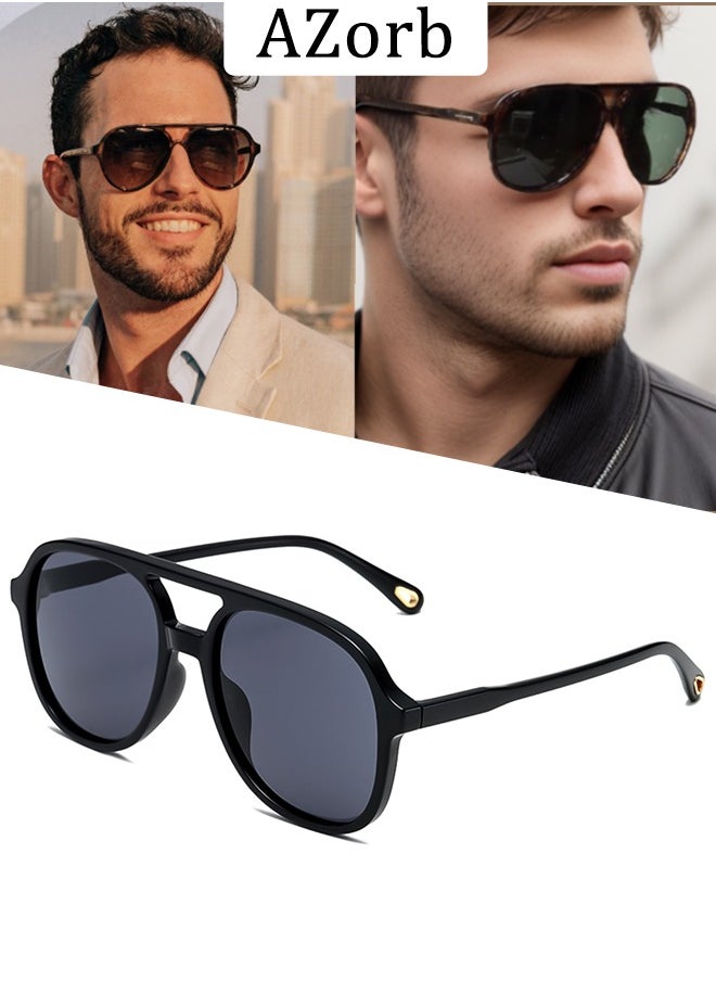 AZorb - Retro Aviator Sunglasses Men Women Fashion Polarized Men's Sunglasses Square Sun Glasses for Eye UV Protection Shades Black - Image 1
