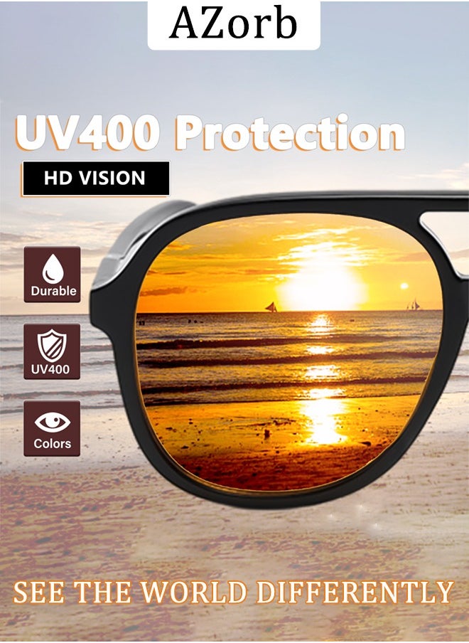 AZorb - Retro Aviator Sunglasses Men Women Fashion Polarized Men's Sunglasses Square Sun Glasses for Eye UV Protection Shades Black - Image 1
