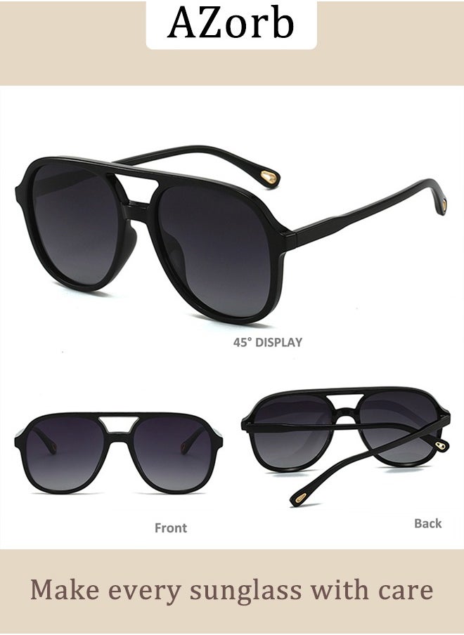 AZorb - Retro Aviator Sunglasses Men Women Fashion Polarized Men's Sunglasses Square Sun Glasses for Eye UV Protection Shades Black - Image 1