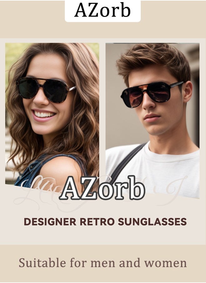 AZorb - Retro Aviator Sunglasses Men Women Fashion Polarized Men's Sunglasses Square Sun Glasses for Eye UV Protection Shades Black - Image 1