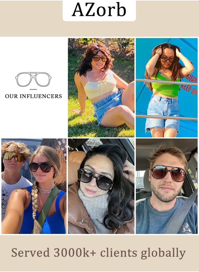 AZorb - Retro Aviator Sunglasses Men Women Fashion Polarized Men's Sunglasses Square Sun Glasses for Eye UV Protection Shades Black - Image 1