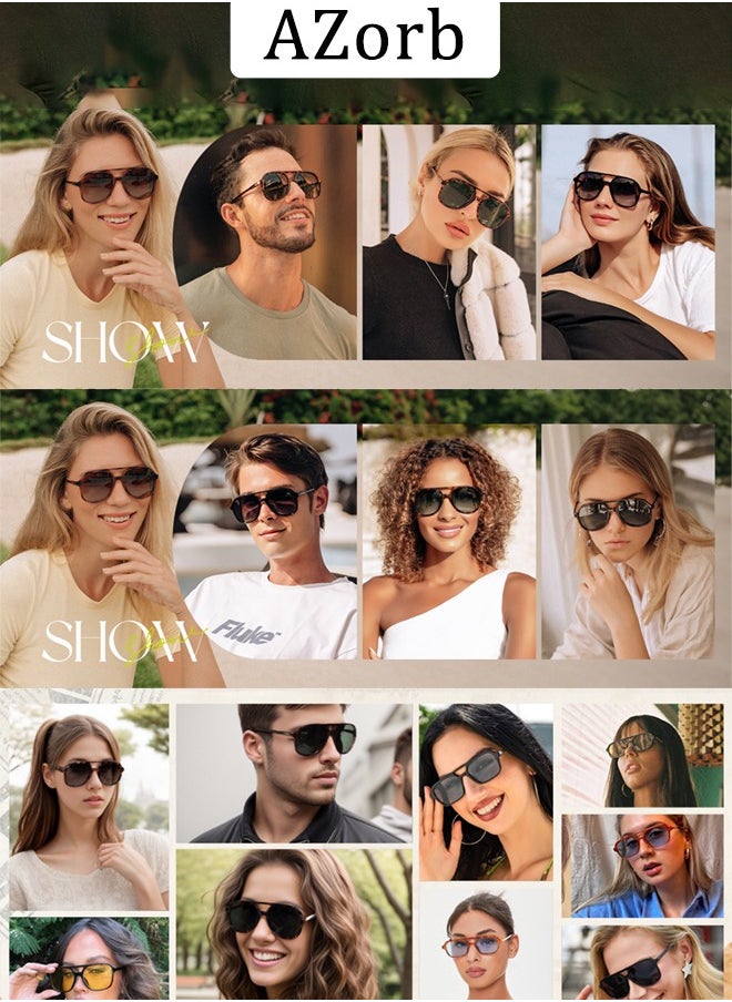 AZorb - Retro Aviator Sunglasses Men Women Fashion Polarized Men's Sunglasses Square Sun Glasses for Eye UV Protection Shades Black - Image 1