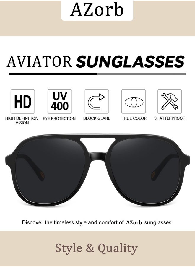 AZorb - Retro Aviator Sunglasses Men Women Fashion Polarized Men's Sunglasses Square Sun Glasses for Eye UV Protection Shades Black - Image 1