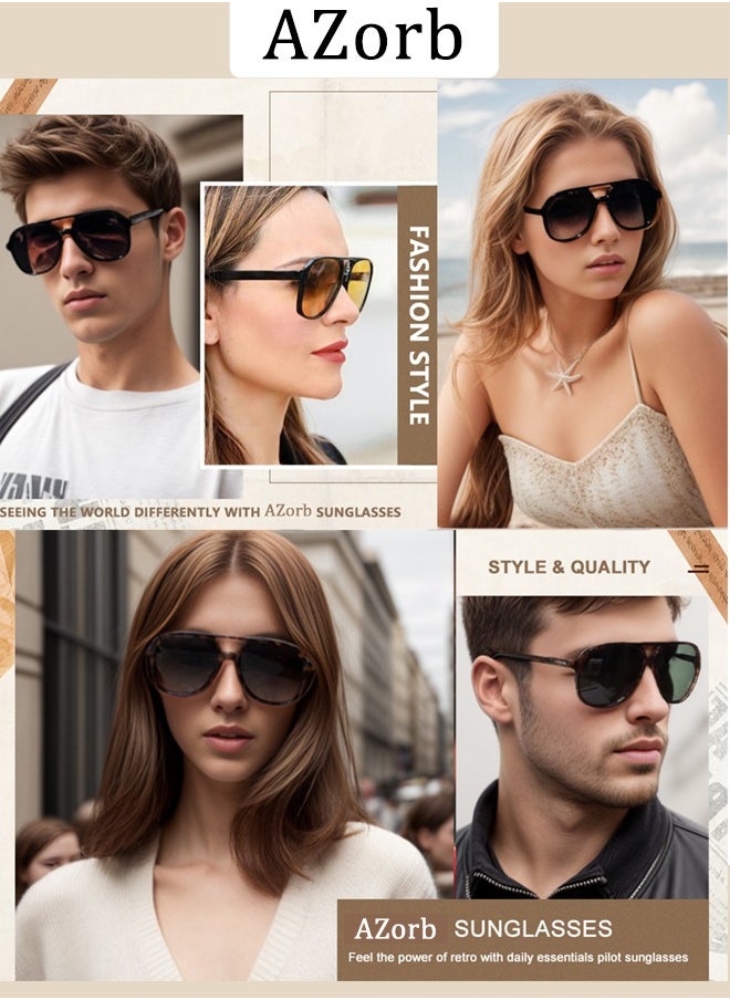 AZorb - Retro Aviator Sunglasses Men Women Fashion Polarized Men's Sunglasses Square Sun Glasses for Eye UV Protection Shades Black - Image 1
