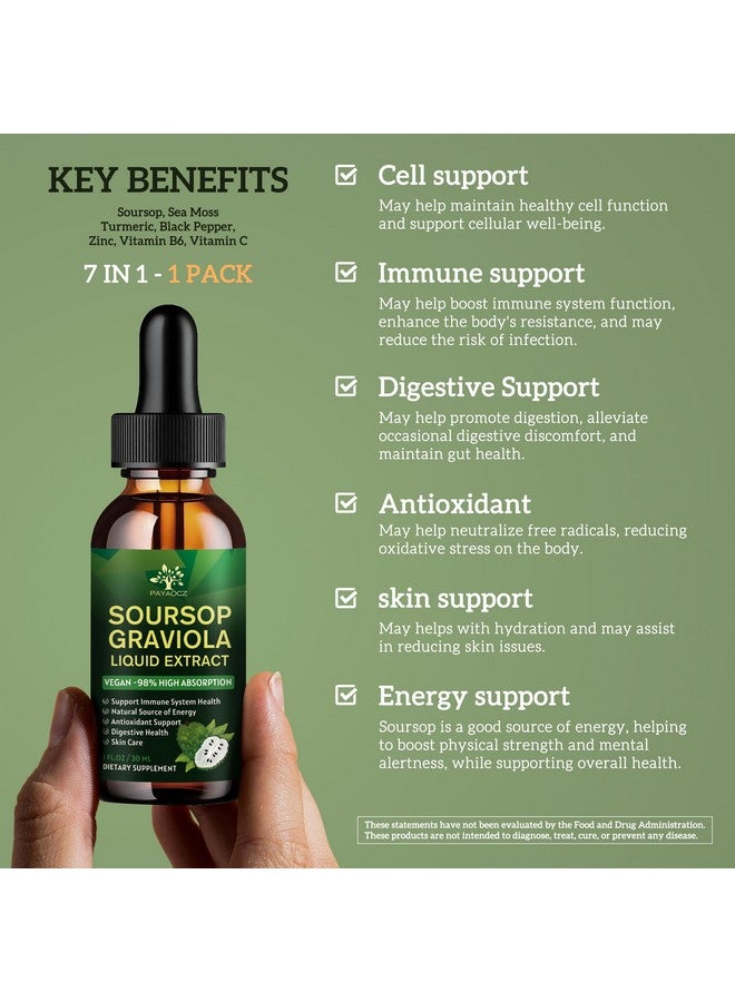 PAYAOCZ PAYAOCZ (1 Pack) Soursop Liquid Drops Plus Sea Moss Extract, Graviola Bitters Liquid Extract for Cell Support & Regeneration, Immune Boost, Liver and Sleep, Soursop Oil Herbal Goodness, 1 Fl Oz  - Image 2