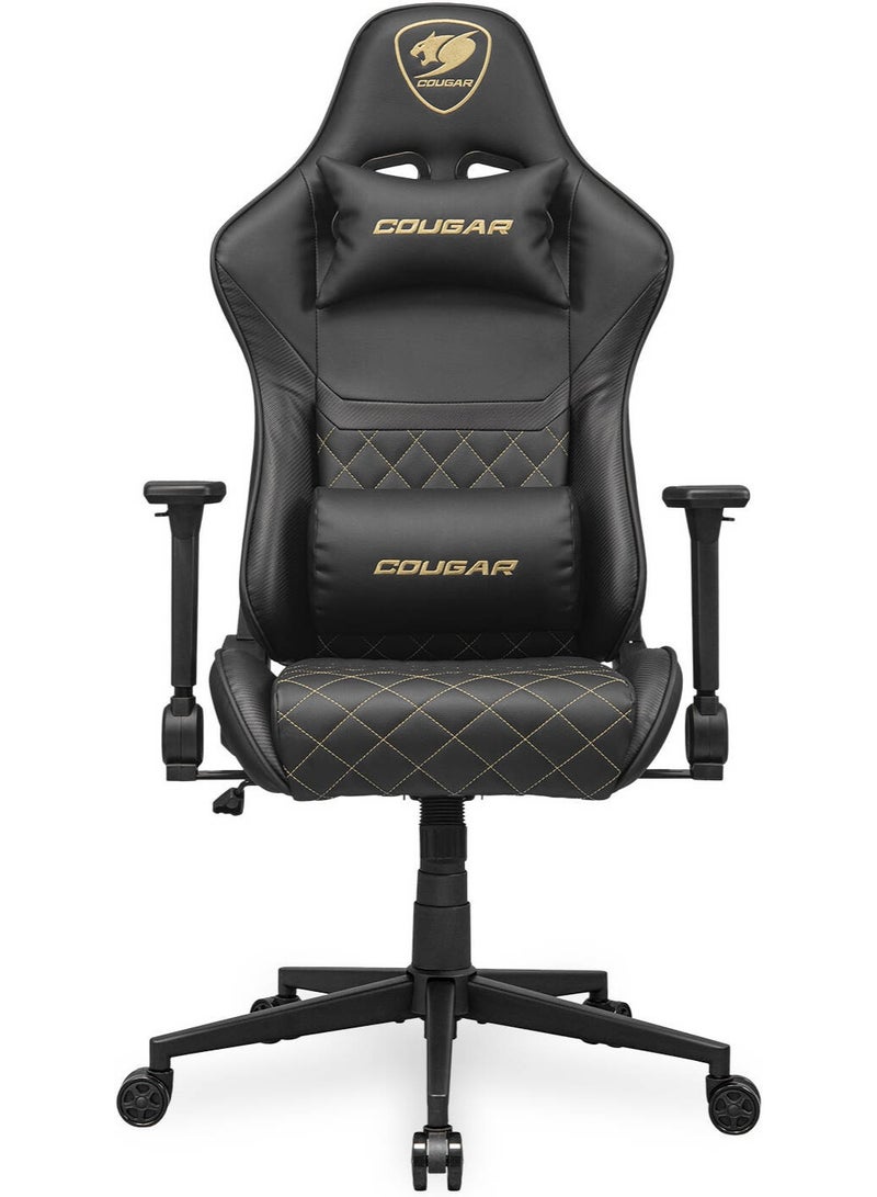 كوجار كرسي الألعاب Cougar Armor One V2 بتصميم مريح – جلد PVC فاخر، مساند ذراع 4D قابلة للتعديل، إمالة ظهر حتى 155°، رفع هيدروليكي لضبط الارتفاع، يتحمل حتى 120 كجم – أسود / ذهبي | 3MAO2GLB.0001 - Image 1