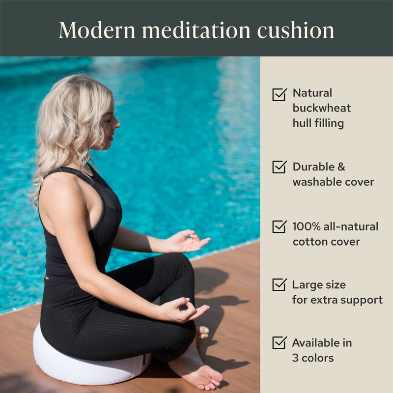 Mindful Modern Large Meditation Cushion for Zafu Yoga - Meditation Pillow for Sitting on The Floor - Buckwheat Hull Filled Yoga Cushion with Removable, Washable 100% Cotton Cover and Carry Handle - Image 3
