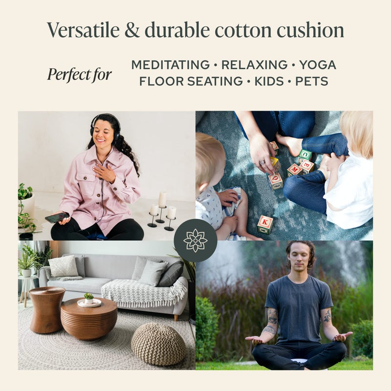 Mindful Modern Large Meditation Cushion for Zafu Yoga - Meditation Pillow for Sitting on The Floor - Buckwheat Hull Filled Yoga Cushion with Removable, Washable 100% Cotton Cover and Carry Handle - Image 4