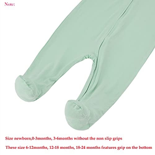 Aablexema Baby Zipper Pajamas Bamboo Rayon, 3pcs Unisex Infant Onesie with Mitten Long Sleeve Footed Pjs(Navy & Mint & Coffee,0-3m) - Image 5