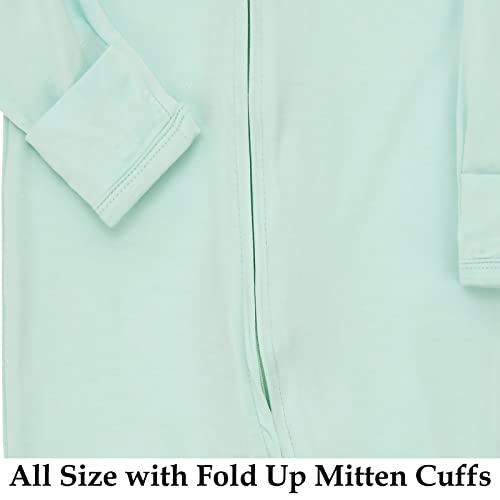 Aablexema Baby Zipper Pajamas Bamboo Rayon, 3pcs Unisex Infant Onesie with Mitten Long Sleeve Footed Pjs(Navy & Mint & Coffee,0-3m) - Image 4