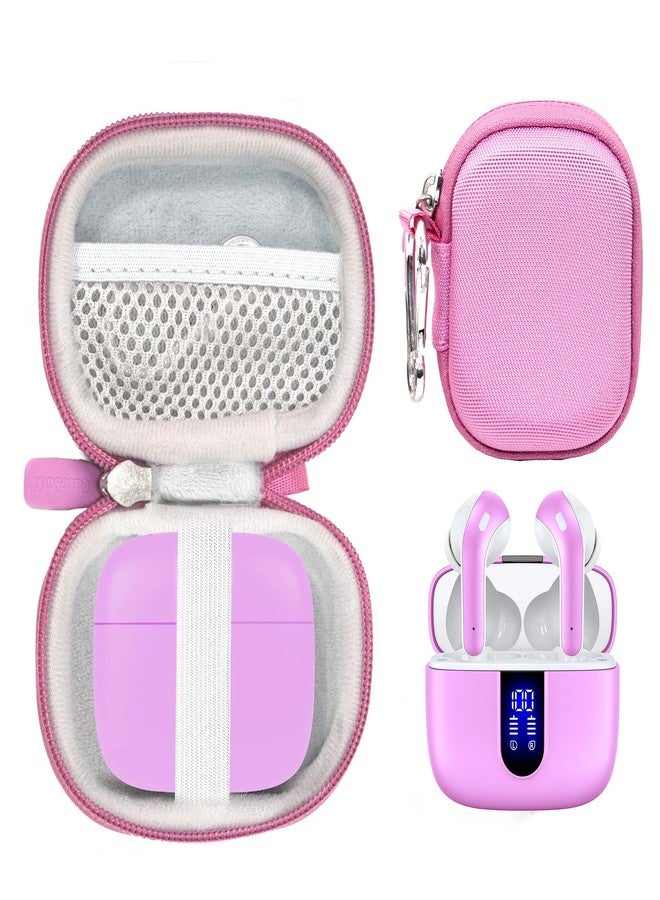 CaseSack Case for TAGRY X08 Bluetooth Headphones True Wireless Earbuds 60H, mesh pocket for charge cable (Pink) - Image 1