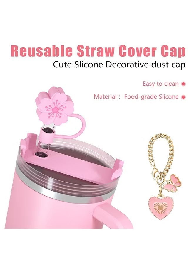 واي جيه أغلفة القش غطاء القش، 4 قطع غطاء القش و 2 قطع سلسلة زخرفية لكأس ستانلي، أغلفة القش السيليكون غطاء القش قابل لإعادة الاستخدام Topper متطابق، لكؤوس ستانلي الإكسسوارات - Image 4