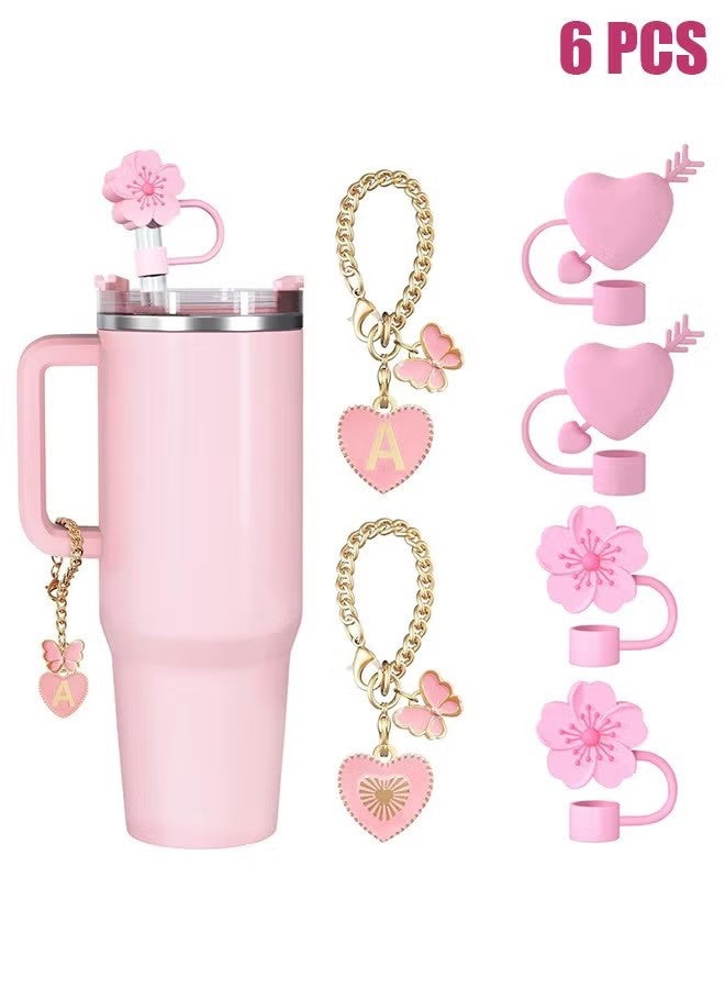 واي جيه أغلفة القش غطاء القش، 4 قطع غطاء القش و 2 قطع سلسلة زخرفية لكأس ستانلي، أغلفة القش السيليكون غطاء القش قابل لإعادة الاستخدام Topper متطابق، لكؤوس ستانلي الإكسسوارات - Image 1