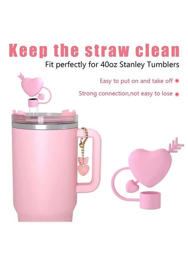 واي جيه أغلفة القش غطاء القش، 4 قطع غطاء القش و 2 قطع سلسلة زخرفية لكأس ستانلي، أغلفة القش السيليكون غطاء القش قابل لإعادة الاستخدام Topper متطابق، لكؤوس ستانلي الإكسسوارات - Image 3