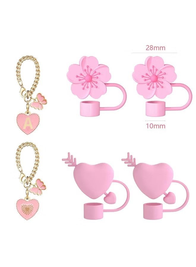 واي جيه أغلفة القش غطاء القش، 4 قطع غطاء القش و 2 قطع سلسلة زخرفية لكأس ستانلي، أغلفة القش السيليكون غطاء القش قابل لإعادة الاستخدام Topper متطابق، لكؤوس ستانلي الإكسسوارات - Image 2