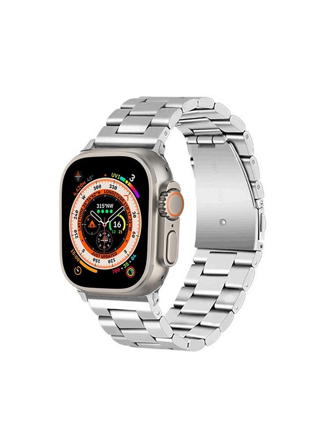 Stainless Steel Band for Apple Watch Band 49mm 45mm 44mm 42mm Compatible with iWatch Strap Series Ultra/8/7/6/5/4/3/2/1/SE/SE2 Silver - Image 1